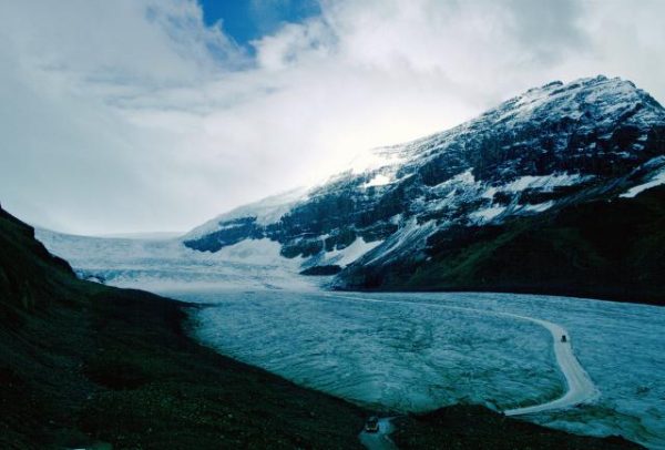 CANADA - APRIL 01: Tourist buses crossing the Athabasca Glacier on the Columbia Icefields in Jasper National Park, Alberta, Canada. (Photo by Tim Graham/Getty Images)