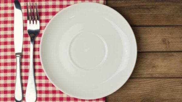 Empty plate with fork and knife