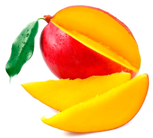 Mango with lobules on a white background