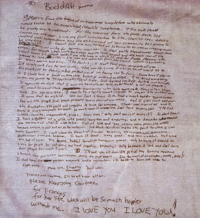 A carta de suicídio de Kurt Cobain
