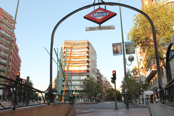 Entrance of 'Islas Filipinas' metro station in Madrid (Spain).