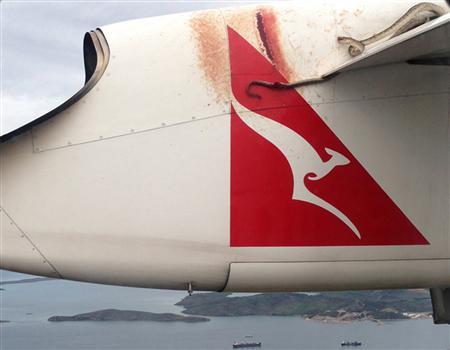A python lies wedged on the wing of a Qantas passenger plan as it flies over Port Moresby January 10, 2013 in this handout picture. REUTERS/Robert Weber/oldplantation.com.pg/Handout