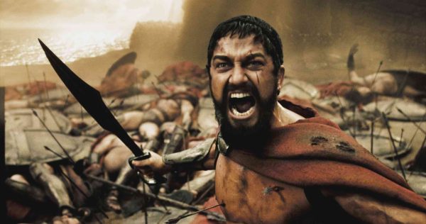 A wounded Leonidas (GERARD BUTLER) roars his defiance at the Persian invaders in Warner Bros. Pictures, Legendary Pictures and Virtual Studios action drama 300, distributed by Warner Bros. Pictures. PHOTOGRAPHS TO BE USED SOLELY FOR ADVERTISING, PROMOTION, PUBLICITY OR REVIEWS OF THIS SPECIFIC MOTION PICTURE AND TO REMAIN THE PROPERTY OF THE STUDIO. NOT FOR SALE OR REDISTRIBUTION