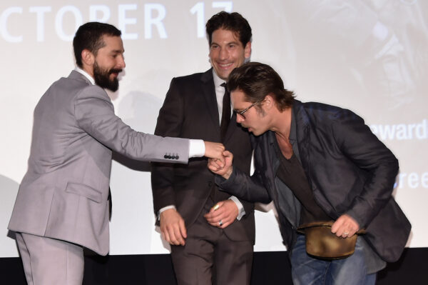NEW YORK, NY - OCTOBER 14:  (L-R) Shia LaBeouf, Jon Bernthal and Brad Pitt attend the "Fury" New York premiere at DGA Theater on October 14, 2014 in New York City.  (Photo by Mike Coppola/Getty Images)