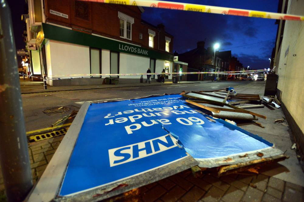 PIC FROM CATERS NEWS (PICTURED: THE LARGE HOARDING THAT FELL ON THE MIDDLE AGED VICTIM LATE THURSDAY NIGHT 13TH FEB 14)