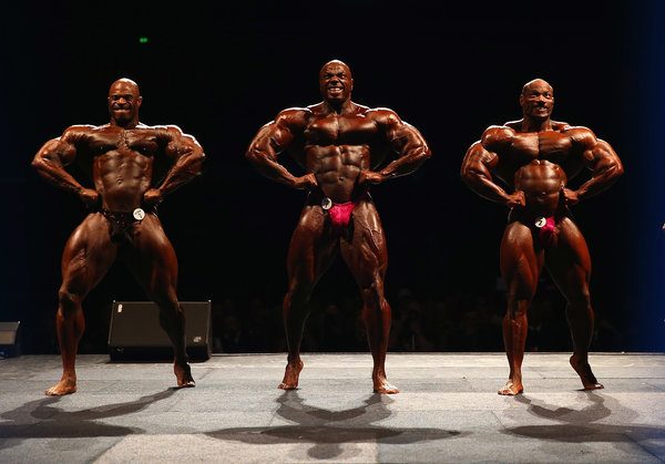 MELBOURNE, AUSTRALIA - MARCH 09: Edward Nunn of the USA, Tony Freeman of the USA and Dexter Jackson of the USA pose during the IFBB Australia Pro Grand Prix XIII at The Plenary on March 9, 2013 in Melbourne, Australia. (Photo by Robert Cianflone/Getty Images)