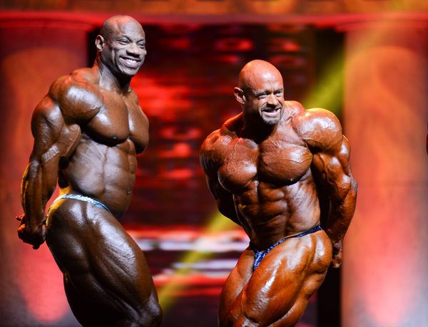 COLUMBUS, OH - MARCH 07: Winner of the Arnold Classic 2015 Dexter Jackson and 2nd place winner of the Arnold Classic 2015 Branch Warren poses onstage at the Arnold Sports Festival 2015 - Day 3 on March 7, 2015 in Columbus, Ohio. (Photo by Dave Kotinsky/Getty Images)