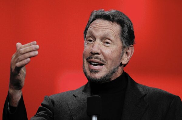 FILE - In this Oct. 2, 2012 file photo, Oracle CEO Larry Ellison gestures while giving a keynote address at Oracle OpenWorld in San Francisco. Oracle says Ellison is stepping aside as CEO of the company he founded. The business software maker promoted Safra Catz and Mark Hurd to replace him as co-CEOs. (AP Photo/Eric Risberg, File) ** Usable by LA, DC, CGT and CCT Only **