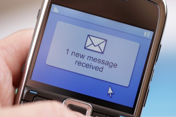 Mobile phone text message or e-mail