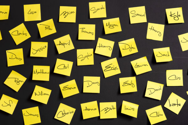 Yellow paper notes with male and female names