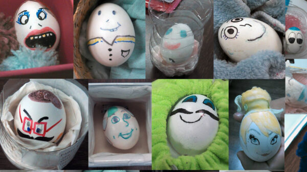 Egg babies created by Aaron Warren's ninth-grade students at Orthopaedic Hospital Medical Magnet High School in Los Angeles.