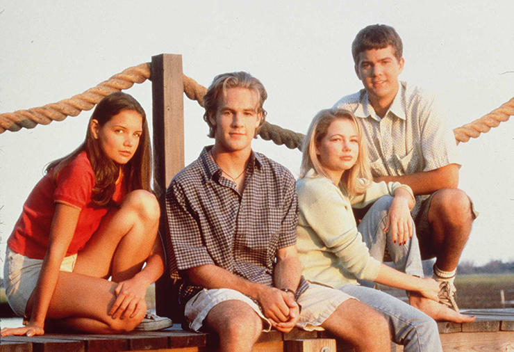 1997 The cast of "Dawson's Creek." From left to right: Katie Holmes (Joey Potter), James Van Der Beek (Dawson Leery), Michelle Williams (Jennifer Lindley) and Joshua Jackson (Pacey).