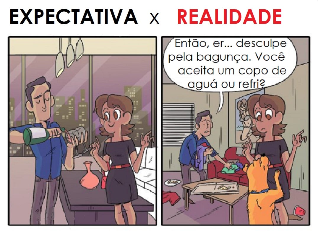 7 ilustrações que mostram as diferenças entre expectativa e realidade de momentos românticos