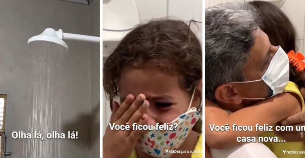 Criança chora ao descobrir que terá chuveiro com água quente pela primeira vez