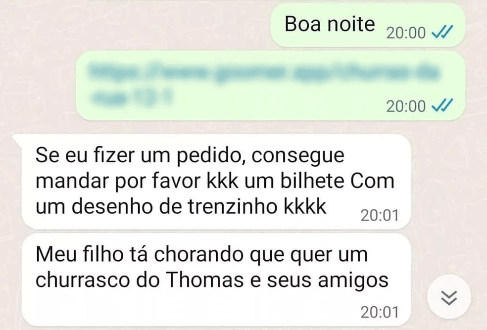 Restaurante atende pedido inusitado de criança que queria ‘churrasco do Thomas e seus amigos’