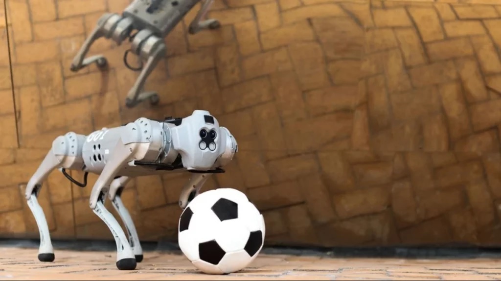Esse cão-robô consegue jogar futebol na areia, neve e até na lama