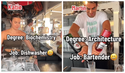 Jovem mostra contraste entre diploma e emprego atual dela e dos amigos e viraliza: ‘não define inteligência’