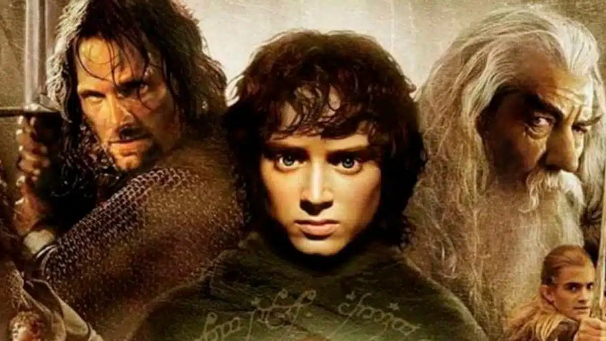 Cena da Terra-média com personagens clássicos de O Senhor dos Anéis