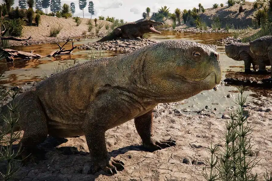 fóssil de réptil pré-histórico encontrado no Rio Grande do Sul, pertencente à espécie Isodapedon varzealis, que viveu há cerca de 230 milhões de anos.