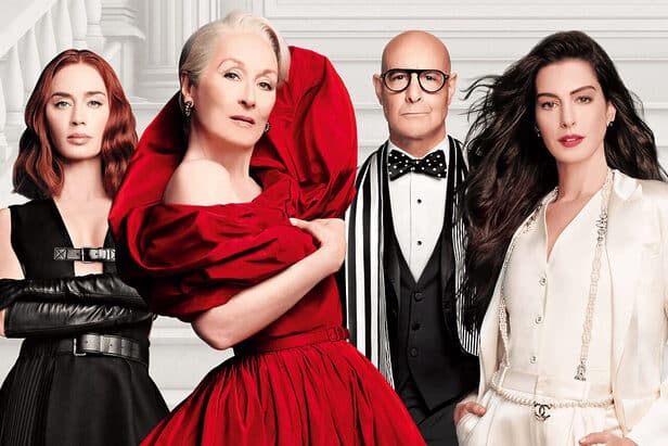 Pôster oficial de “O Diabo Veste Prada 2” com as personagens Miranda Priestly e Andy Sachs em destaque no universo da moda.