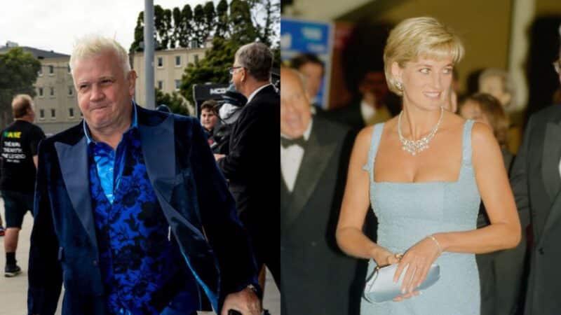 À esquerda, o fotógrafo australiano Darryn Lyons, ex-proprietário da agência Big Pictures. À direita, a princesa Diana durante apresentação do English National Ballet, em Londres, em junho de 1997, poucos meses antes de sua morte. Fotos: Sam Tabone/Getty Images e David M Benett/Getty Images.