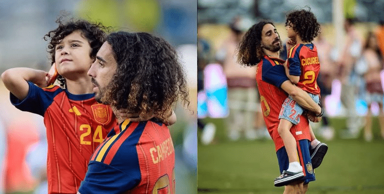Cucurella revelou que seu cabelo comprido representa uma homenagem especial ao filho Mateo, diagnosticado com autismo. Foto: Reprodução.